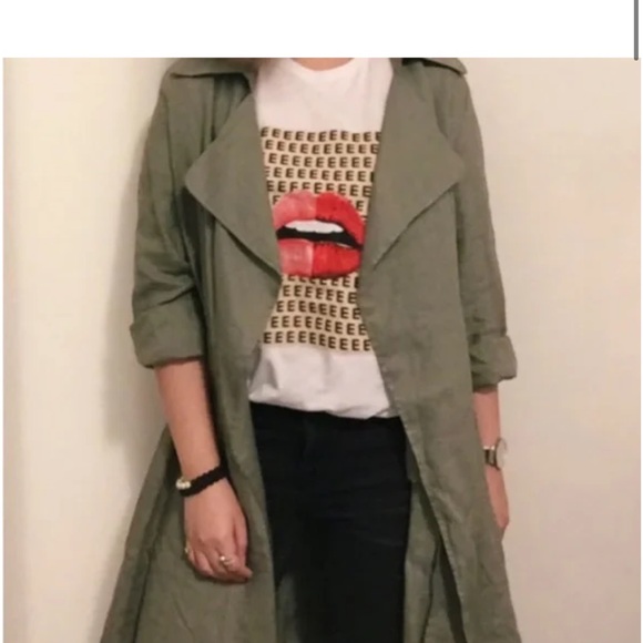 Cynthia Rowley 100% Linen Trench Coat Green Belted Size S Minimalist Lightweight - Picture 14 of 14